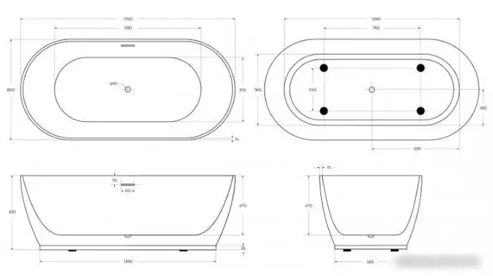 Ванна BelBagno BB413-1700-800-MATT - фото товара