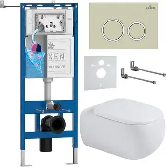 Унитаз подвесной Roxen Titan в комплекте с инсталляцией StounFix Dual Fresh 6 в 1 967211 (кнопка: бежевая) - изображение в каталоге