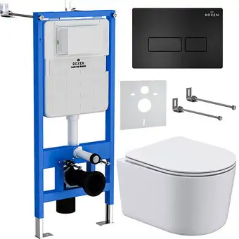 Унитаз подвесной Roxen Simple Compact в комплекте с инсталляцией StounFix Slim 6 в 1 921358 (кнопка: черный матовый) - изображение в каталоге