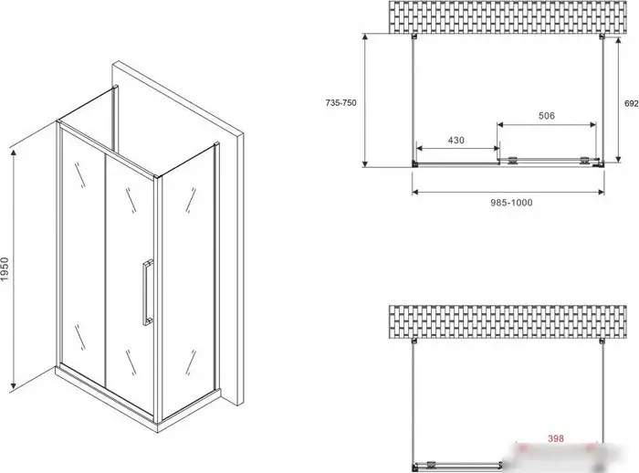 Душевой уголок Abber Schwarzer Diamant AG30100MH-S75M-S75M - подробное фото Душевой уголок Abber Schwarzer Diamant AG30100MH-S75M-S75M - фото товара