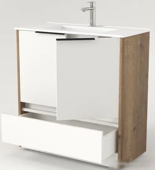 Дабер Тумба под умывальник 017 Тобага/Эридан 80 17.8Т.0.21Ч (дуб галифакс/белый/ручка черная) – фото товара