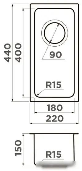 Кухонная мойка Omoikiri Tadzava 22-U/I Ultra 15 IN (нержавеющая сталь) - фото товара