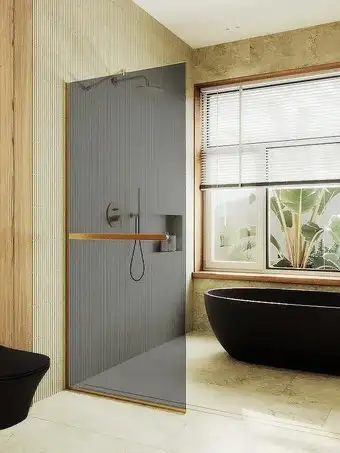 Душевая стенка MaybahGlass 119x195 MGD-717-3у (графитовое стекло/золотой) - изображение в каталоге