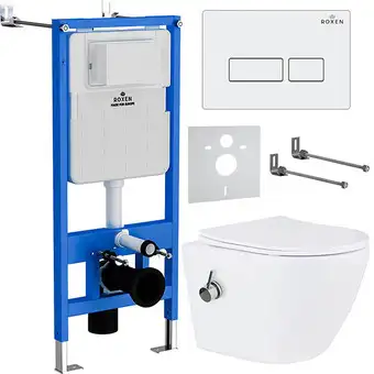 Унитаз подвесной Roxen Antares Bidet в комплекте с инсталляцией StounFix Slim 6 в 1 953833 (кнопка: белый глянец) - изображение в каталоге