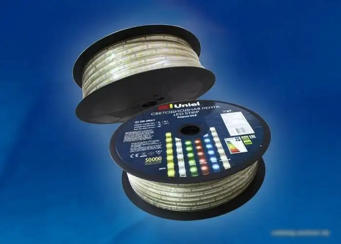 Светодиодная лента Uniel ULS-2835-60LED/m-10mm-IP67-220V-8W/m-50M-W – фото товара
