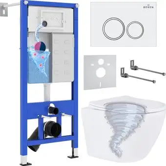 Унитаз подвесной Roxen Antares Tornado Long в комплекте с инсталляцией StounFix Dual Fresh 6 в 1 868420 (кнопка: белый глянцевая) - изображение в каталоге