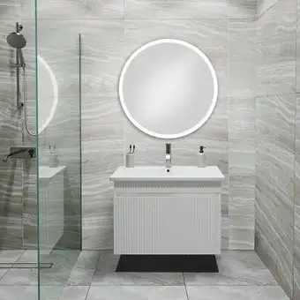 Runo Тумба с умывальником Runo Модена 75 + Оскар 75 (подвесная, белый) – изображение в каталоге