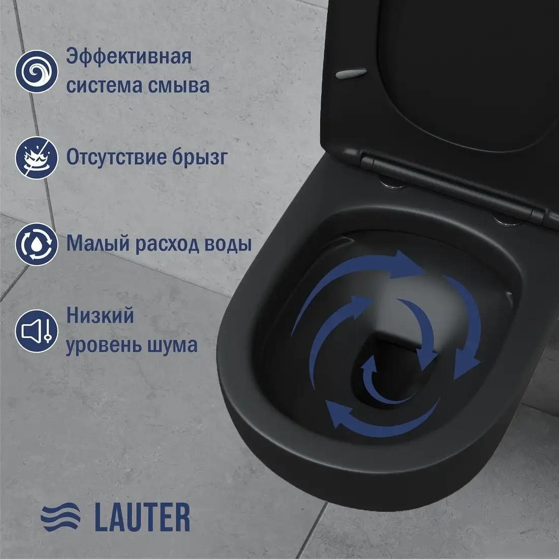 Унитаз подвесной Lauter Sulzdorf с микролифтом и кнопкой смыва 219704J (белый/черный) - фото товара