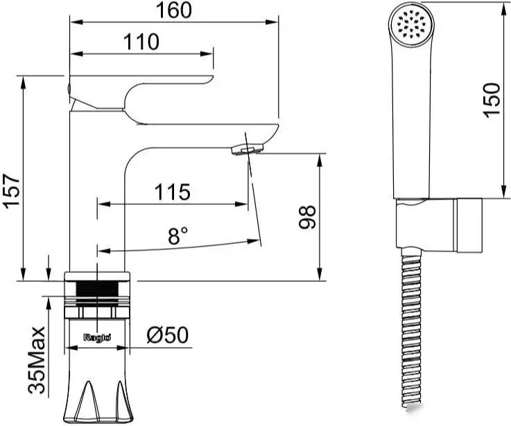 Смеситель с лейкой для биде Raglo R03.12 - фото товара