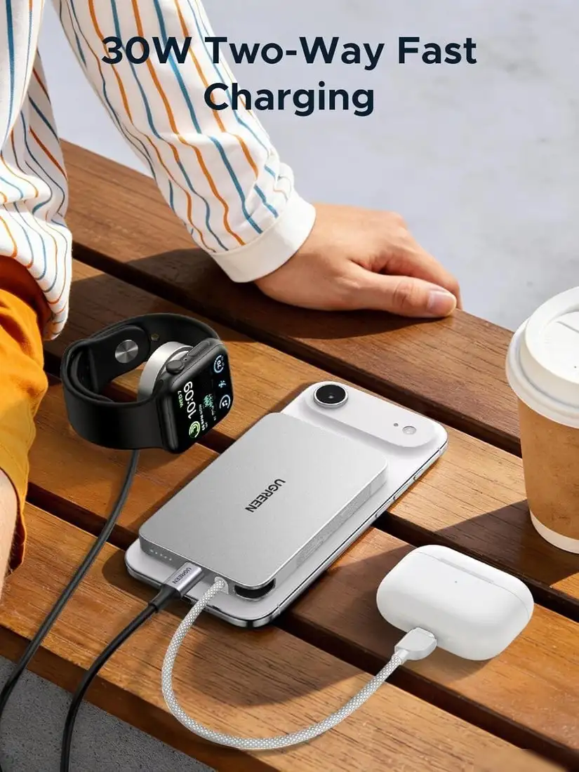 Внешний аккумулятор Ugreen Magflow Air Qi2 15W PB570 75983B 10000mAh (белый) – фото товара