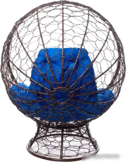 Кресло M-Group Кокос на подставке 11590210 (коричневый ротанг/синяя подушка) – фото товара