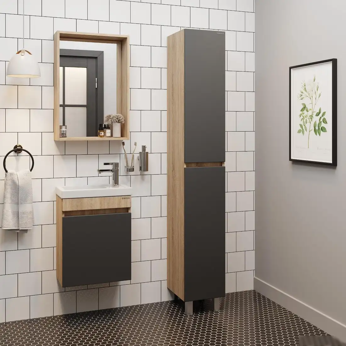 Onika Шкаф-пенал Милтон 30 403078 (серый/дуб сонома) – фото товара