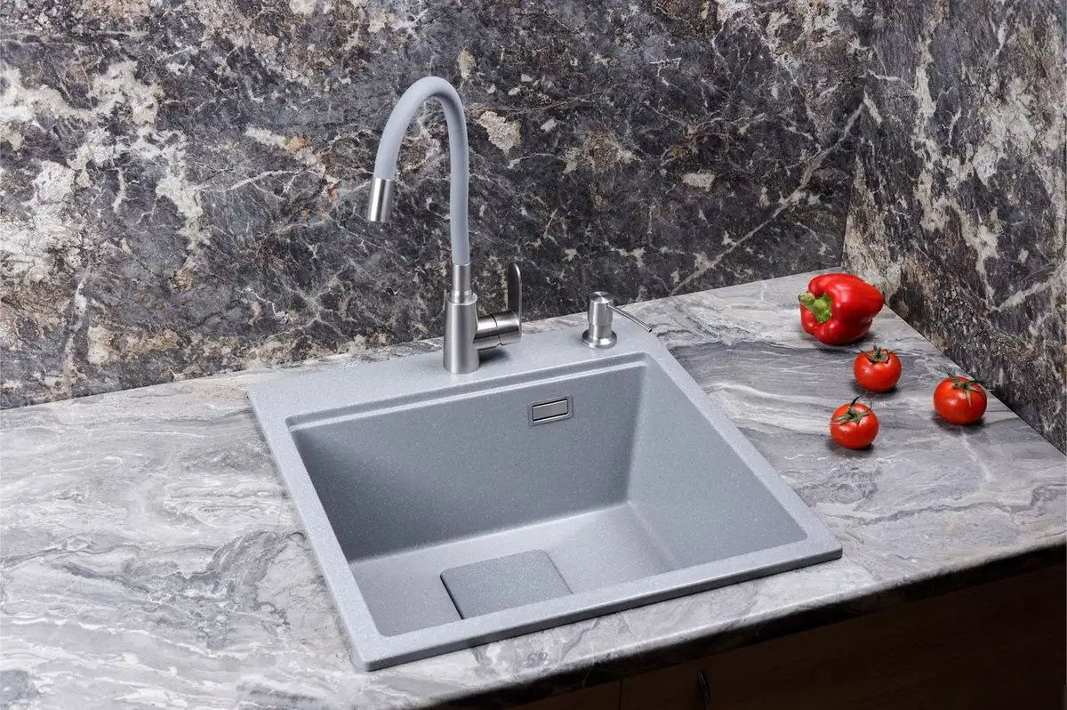 Кухонная мойка Marblan Comfort 50 (серебристый, с сифоном) - фото товара