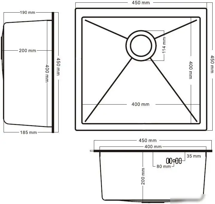 Кухонная мойка Schtoff Undermount Best Decor Silver 4545 + коландер KR-1 GREY + дозатор SD-1 SILVER - фото товара
