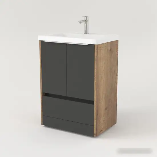 Дабер Тумба под умывальник 017 Тобага/Эридан/Артвин 60 Т17.6Т.0.22Б (дуб галифакс/серый/ручка белая) – фото товара