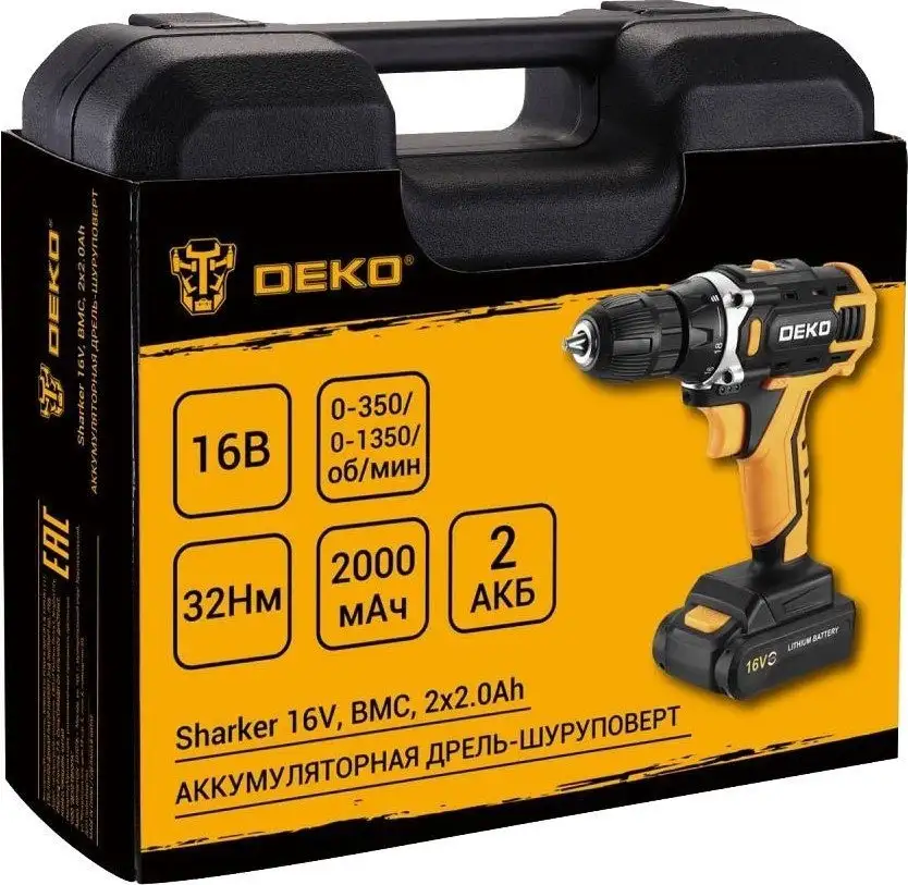 Дрель-шуруповерт Deko Sharker 16V 083-1108 (с 2-мя АКБ, кейс) – фото товара