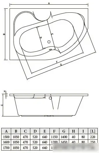 Ванна Bonito Home Arizona 170x105L (с ножками Standart) - фото товара