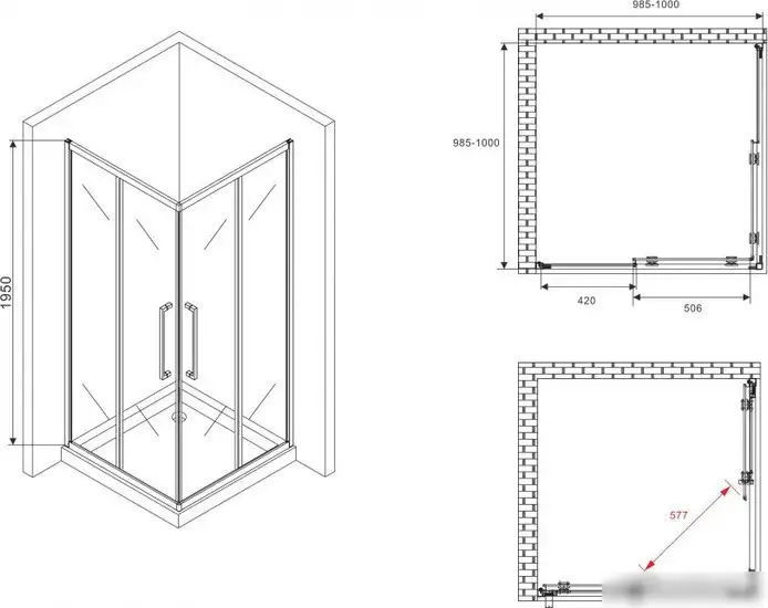 Душевой уголок Abber Schwarzer Diamant AG02100H - фото товара