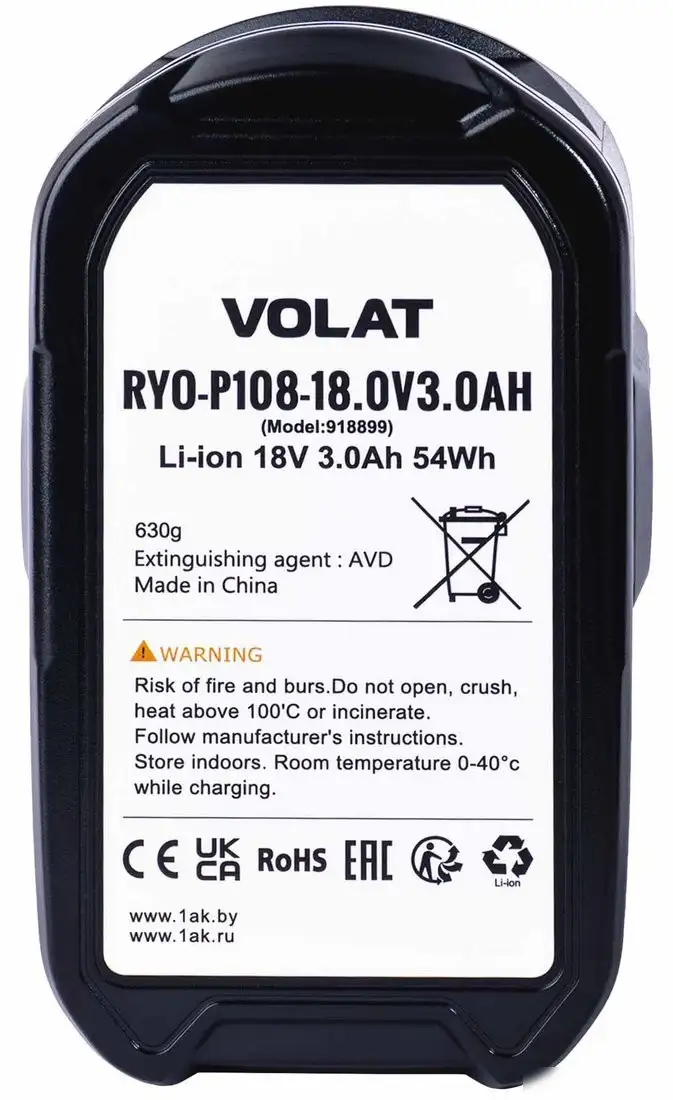 Аккумулятор VOLAT RYO-P108 (18В/3 Ah) – фото товара