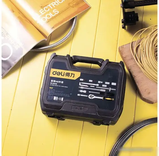 Набор трещотка с головками и битами Deli DL1046 (46 предметов) – фото товара