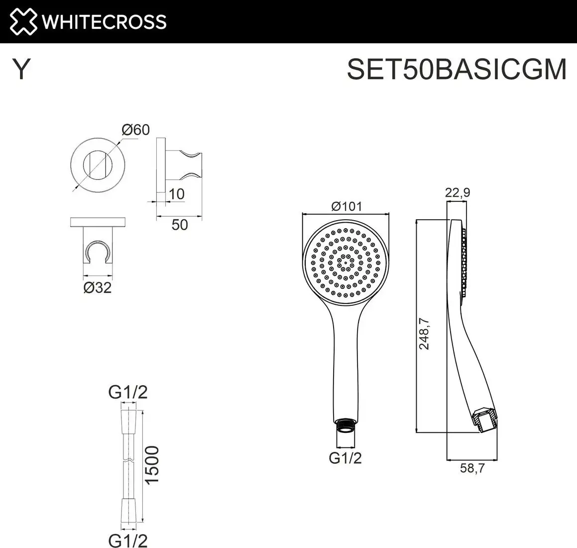 Душевой гарнитур Whitecross SET50BASICGM (оружейная сталь) - фото товара