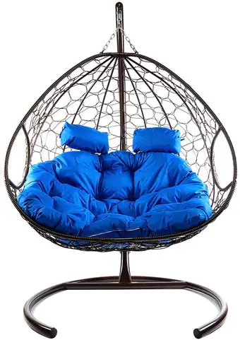Подвесное кресло M-Group Для двоих 11450210 (коричневый ротанг/синяя подушка) – изображение в каталоге