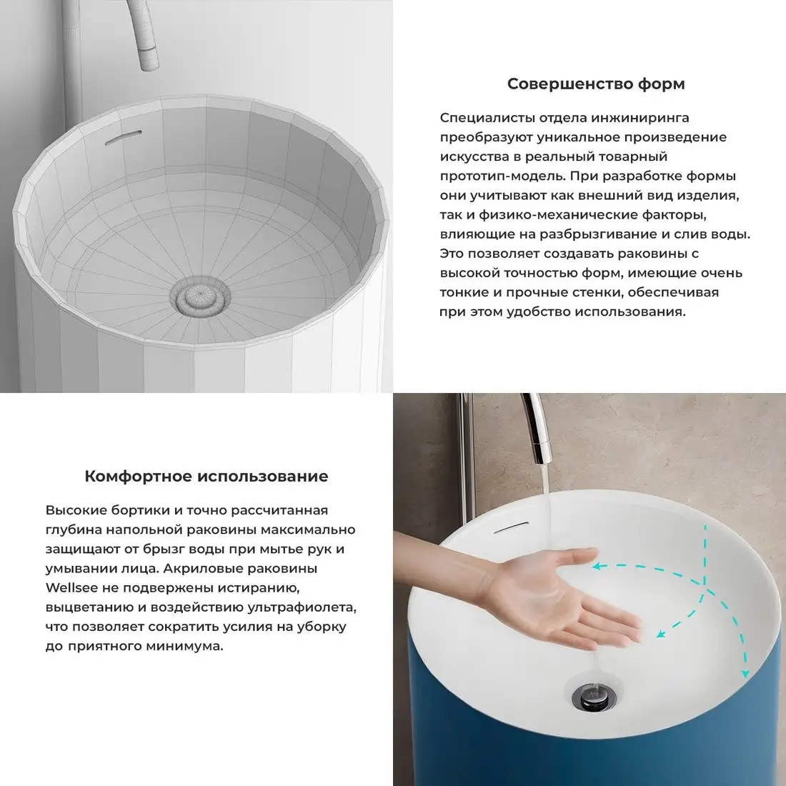 Умывальник Wellsee Chalice Perfection 230622000 (отдельностоящий, без отверстия под смеситель, цвет матовый темно-синий/глянцевый белый) - фото товара