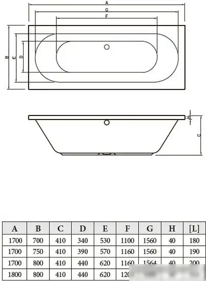 Ванна Bonito Home Ilias 170x75 (с ножками) - фото товара