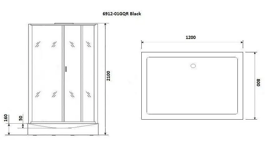 Душевая кабина Niagara NG-6912-01GQR BLACK 120x80x210 (тонированное стекло) - фото товара
