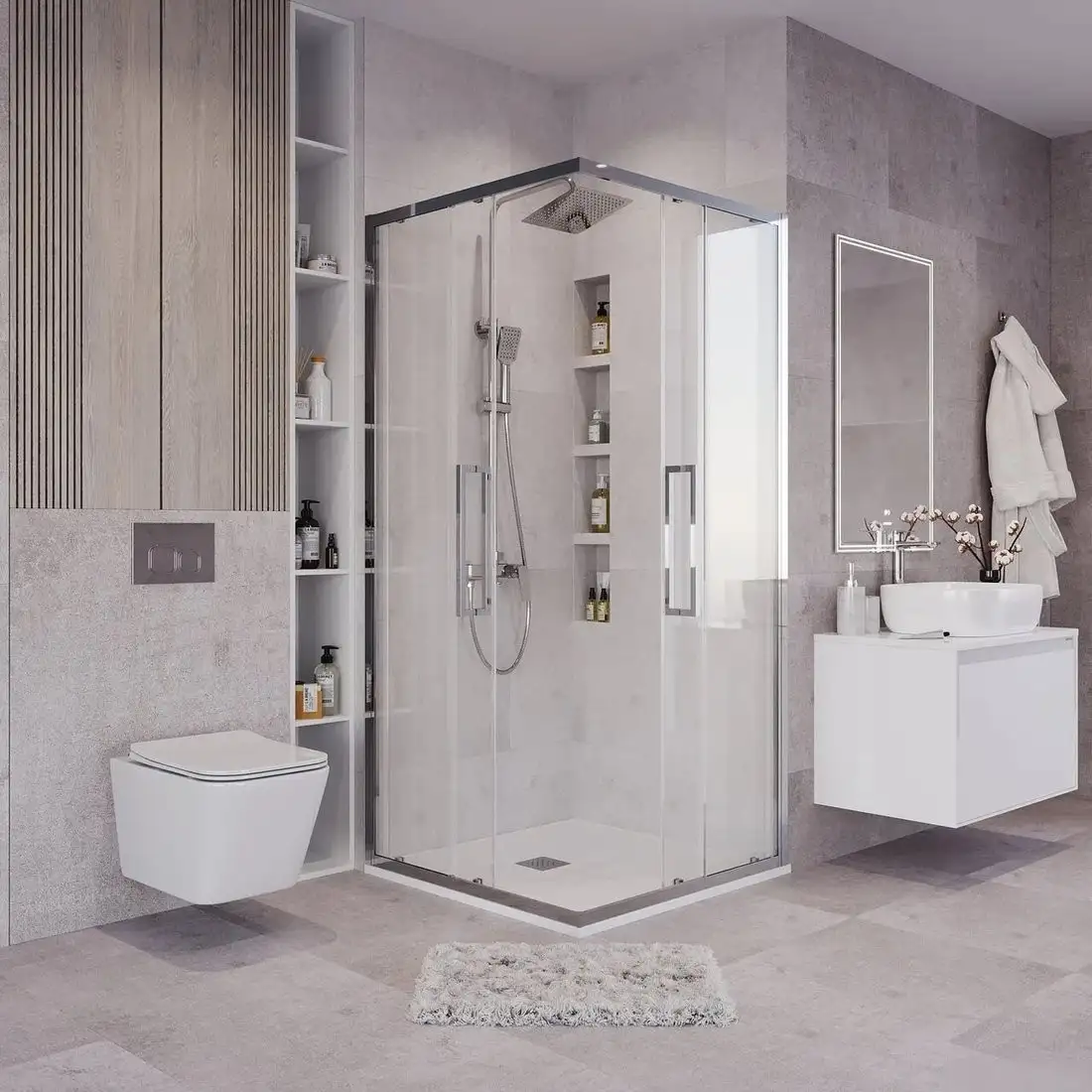 Душевой уголок Grossman Cosmo 90x90x195 300.K33.02.9090.32.00 (золото сатин/прозрачное стекло) - фото товара