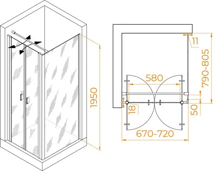 Душевой уголок RGW PA-144B (PA-104B+Z-050-2B+O-104B) 060814478-014 70x80 (черный/прозрачное стекло) - фото товара
