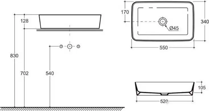 Умывальник Керамин Плаза 55 ФС (серо-голубой, матовый) - фото товара