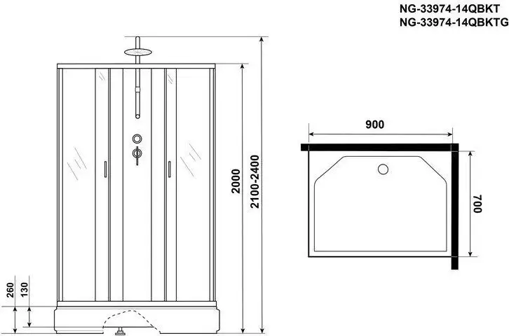 Душевая кабина Niagara NG-33974-14QBKTG 90x70x200 (матовое стекло) - фото товара