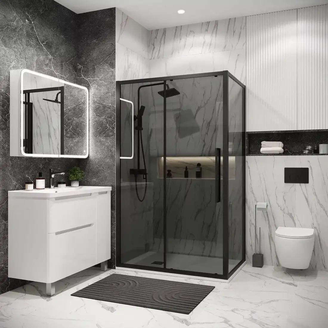 Душевая стенка Grossman Cosmo 100х195 200.K33.02.100.21.10 (черный матовый/стекло тонированное) - фото товара