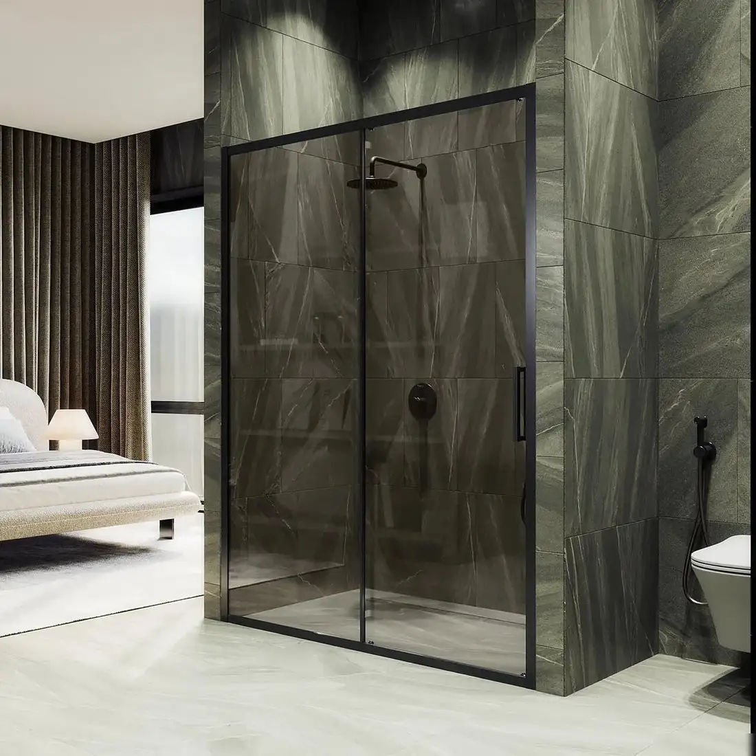 Душевая дверь MaybahGlass 195x120 MGD-1541-6 (бронза стекло/черный) - фото товара