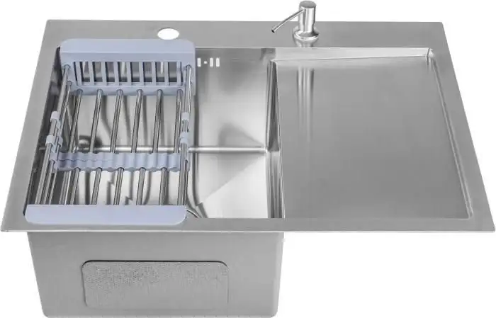 Кухонная мойка Saniteco 6550-L (с сифоном, дозатором и коландером) - фото товара