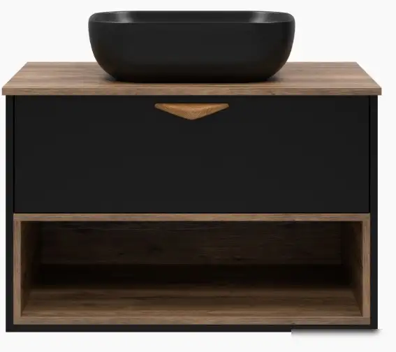 Brevita Тумба под умывальник Bergen 80 BER-07080-19-02-1Я (черный/темное дерево) – фото товара