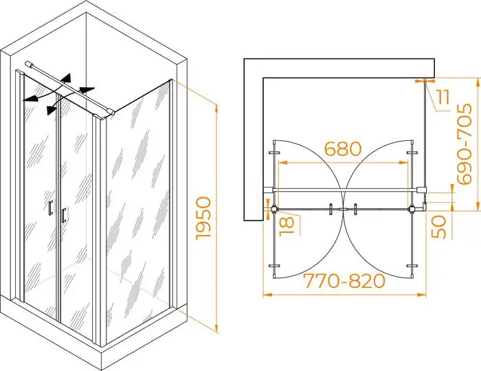 Душевой уголок RGW PA-144B (PA-104B+Z-050-2B+O-104B) 060814487-014 80x70 (черный/прозрачное стекло) - фото товара