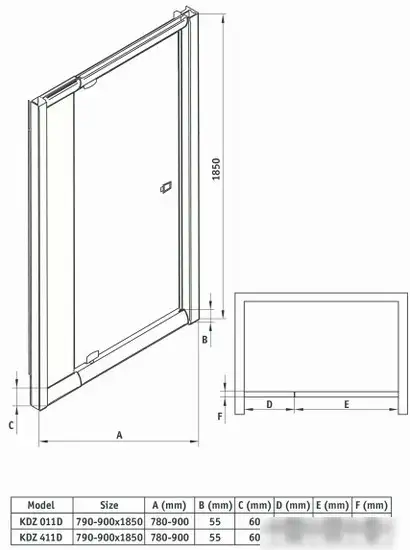Душевая дверь Deante Zoom 90 KDZ 011D (хром/прозрачное) - фото товара