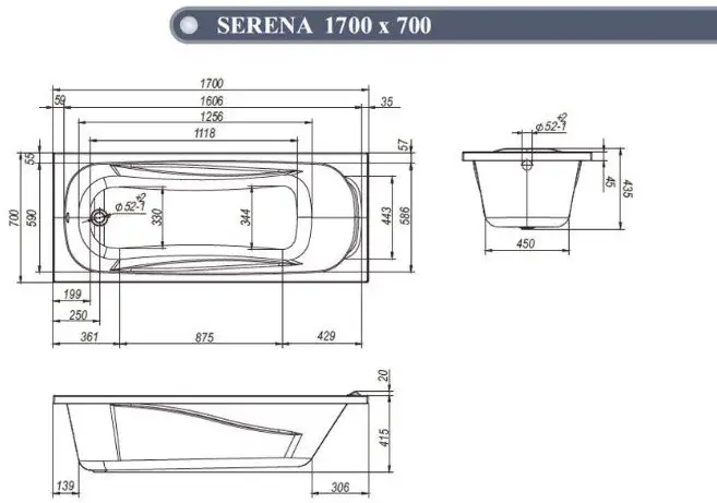 Ванна Ventospa Serena LA 170x70 (с ножками и экраном) - фото товара
