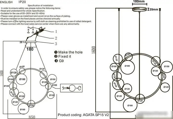 Подвесная люстра Crystal Lux AGATA SP15 V2 BLACK – фото товара