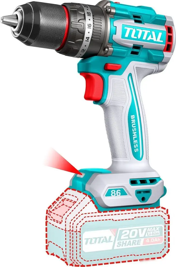 Ударная дрель-шуруповерт Total TIDLI20868 (с 2-мя АКБ, кейс) – фото товара