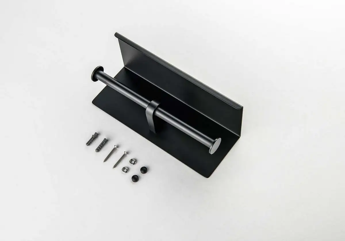 Держатель для туалетной бумаги Aquatek Оберон AQ4909MB (с полкой, черный матовый) – фото товара