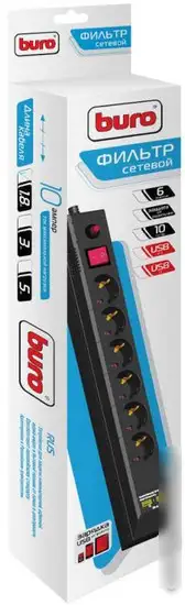 Сетевой фильтр Buro BU-SP1.8-USB-2A-B – фото товара
