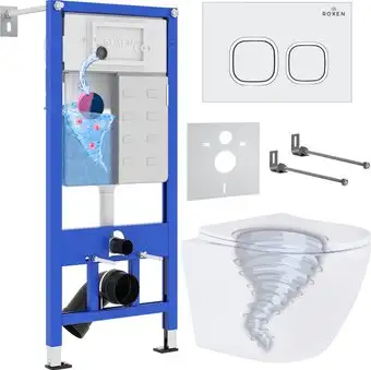 Унитаз подвесной Roxen Antares Tornado Long в комплекте с инсталляцией StounFix Dual Fresh 6 в 1 868432 (кнопка: белый глянцевая) - изображение в каталоге