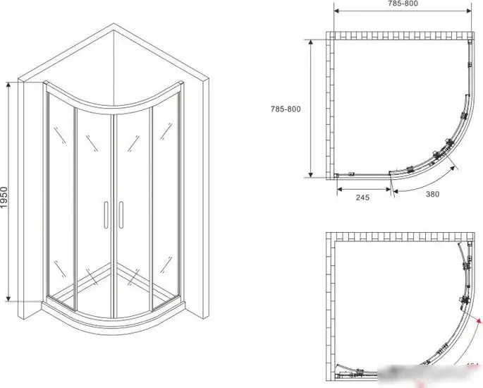 Душевой уголок Abber Schwarzer Diamant AG01080M - фото товара