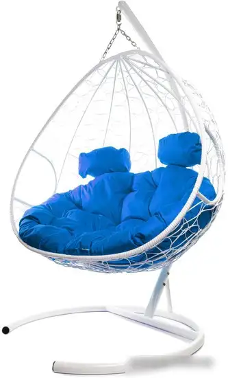Подвесное кресло M-Group Для двоих 11450110 (белый ротанг/синяя подушка) – фото товара