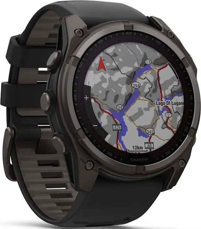 Умные часы Garmin Fenix 8 Solar, Sapphire 51мм (титановый угольно-серый с DLC-покрытием и черным ремешком) – фото товара