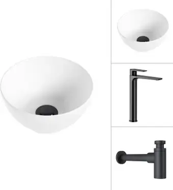 Умывальник Lauter 21601E + Reef 21CK8678BS с сифоном 21635B (черный матовый) - изображение в каталоге