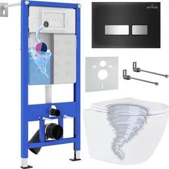 Унитаз подвесной Roxen Antares Tornado Long в комплекте с инсталляцией StounFix Dual Fresh 6 в 1 868448 (кнопка: черный/хром глянцевая) - изображение в каталоге